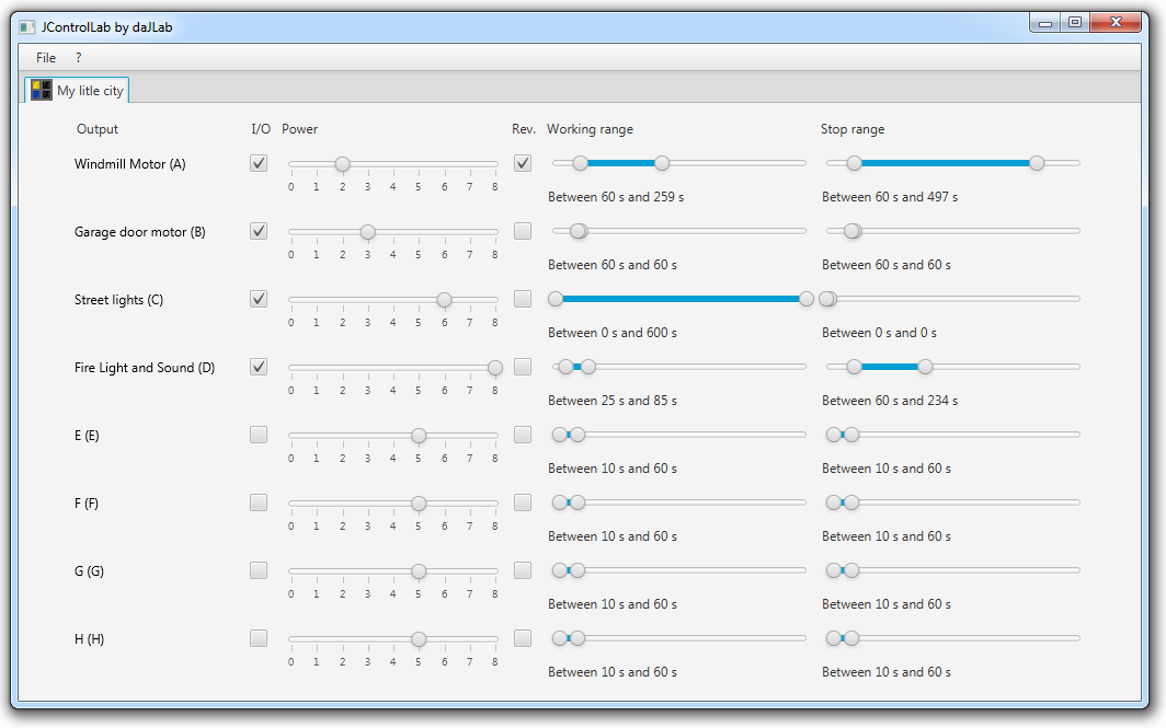 Screen capture of JControlLab graphical user interface.